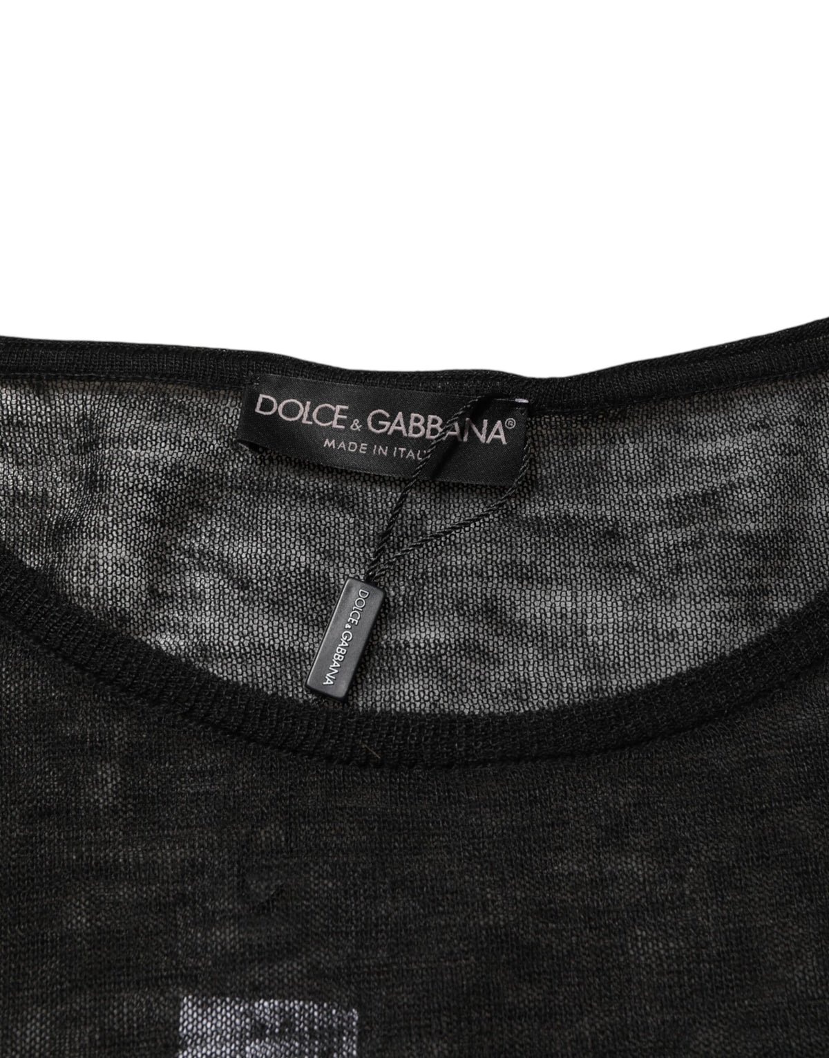T-shirt à manches longues en lin noir et maille trouée de Dolce &amp; Gabbana