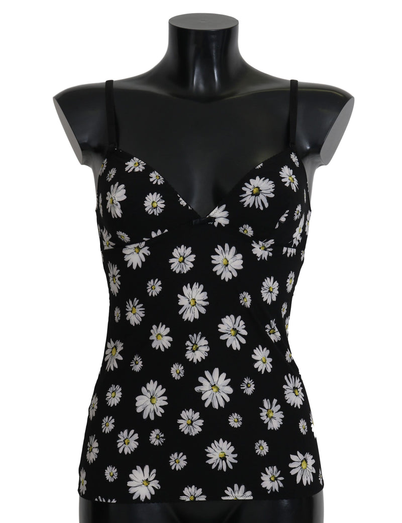 Chemise de lingerie Dolce &amp; Gabbana noire à imprimé marguerite