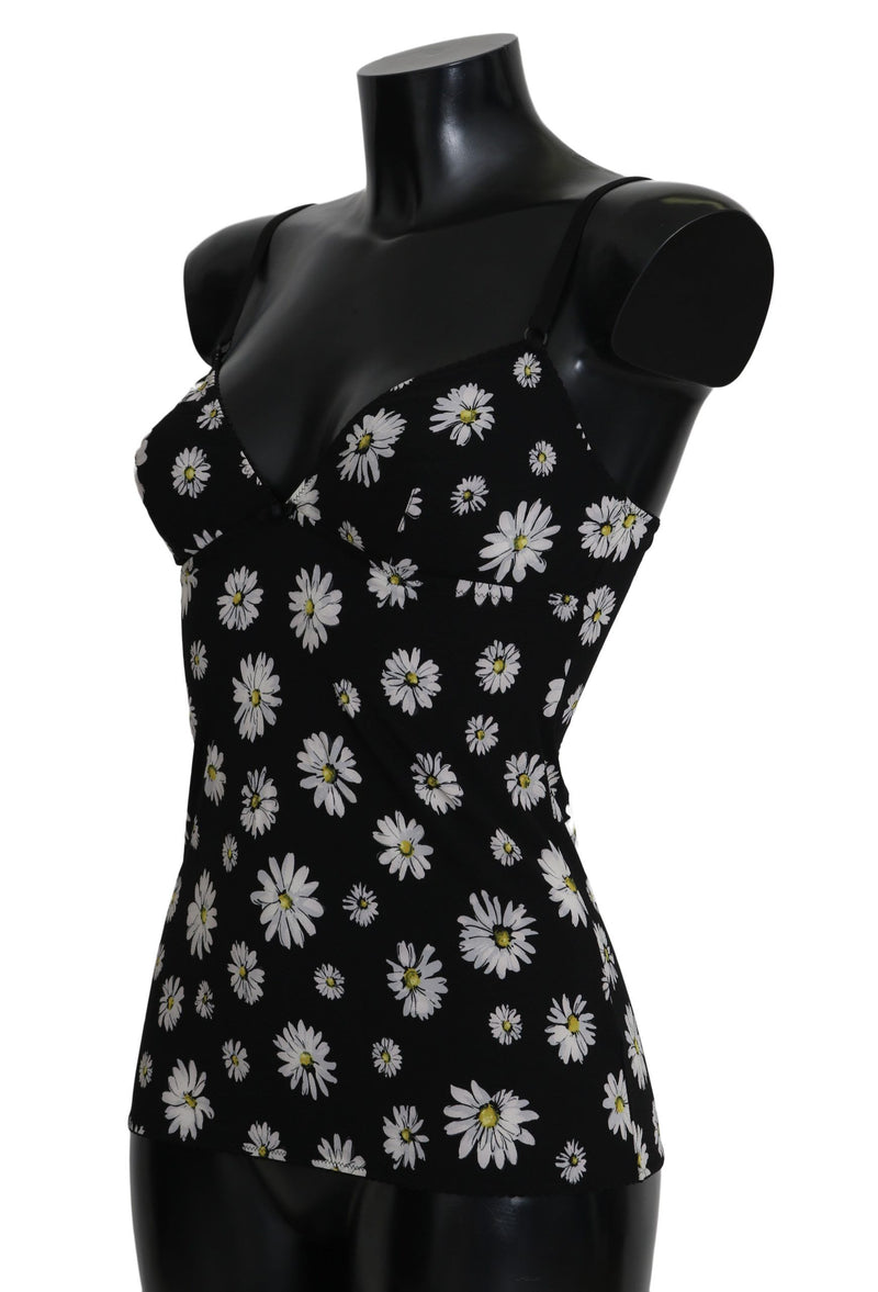 Chemise de lingerie Dolce &amp; Gabbana noire à imprimé marguerite