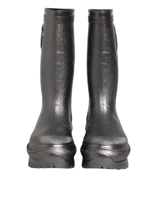 Dolce & Gabbana Black Argento Pull On Rain Boots - EU41/US10.5
