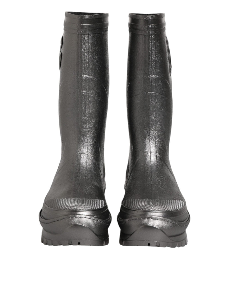 Dolce & Gabbana Black Argento Pull On Rain Boots