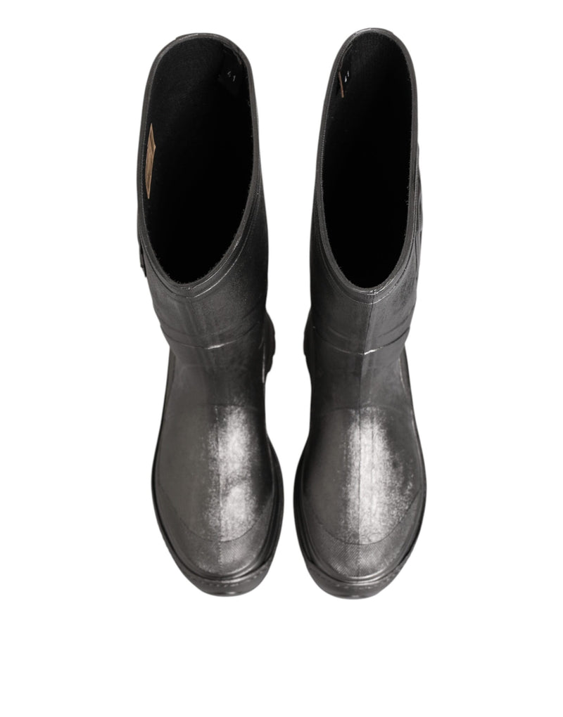 Dolce & Gabbana Black Argento Pull On Rain Boots