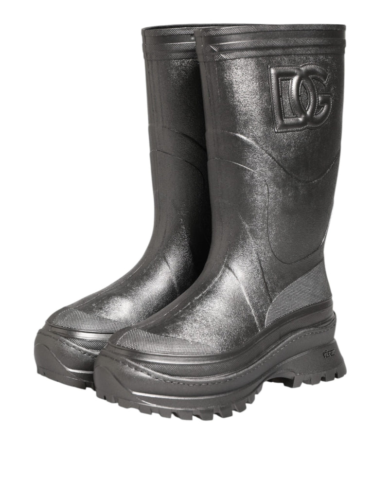 Dolce & Gabbana Black Argento Pull On Rain Boots