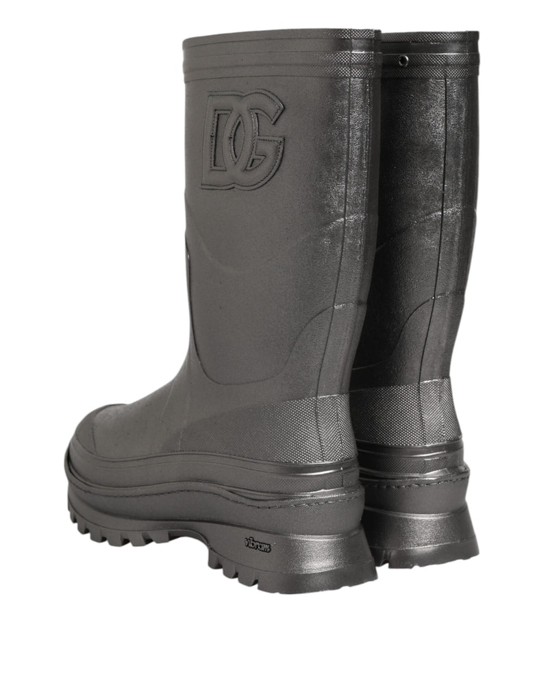 Dolce & Gabbana Black Argento Pull On Rain Boots