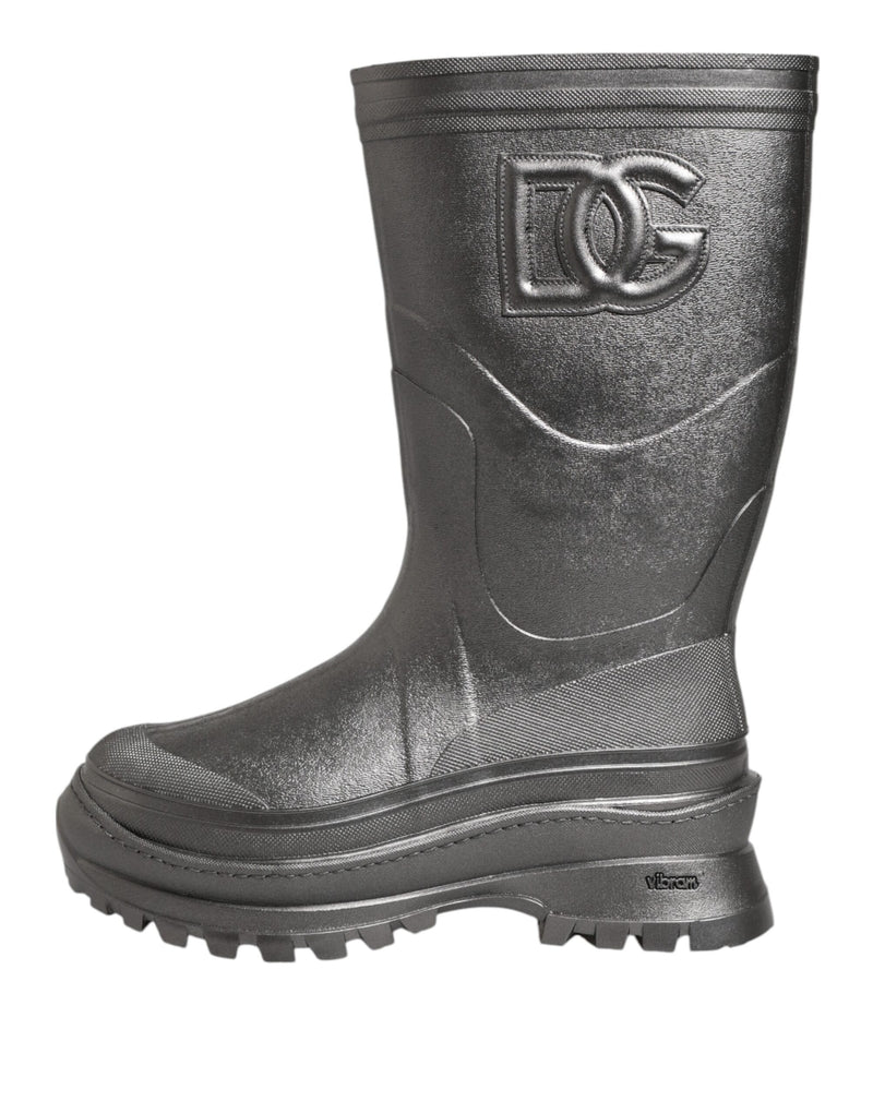 Dolce & Gabbana Black Argento Pull On Rain Boots