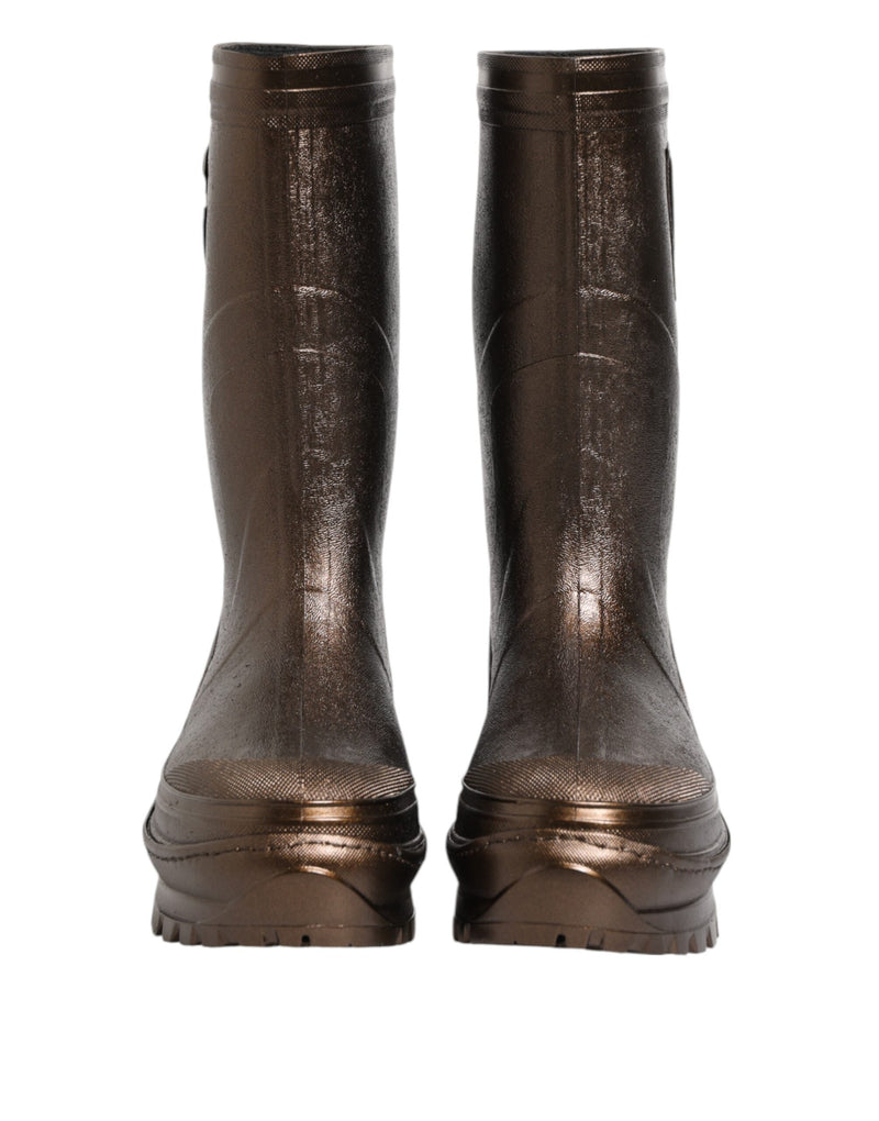 Dolce & Gabbana Bottes de Pluie Métalliques Bronze à Enfiler