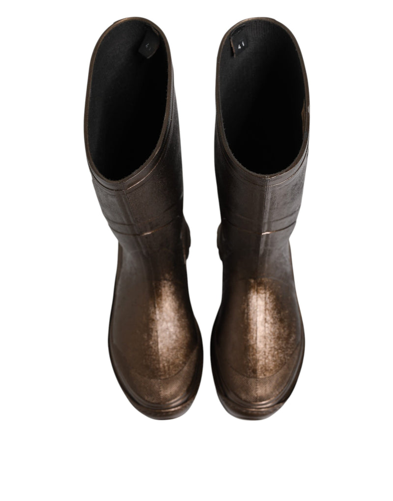 Dolce & Gabbana Bottes de Pluie Métalliques Bronze à Enfiler