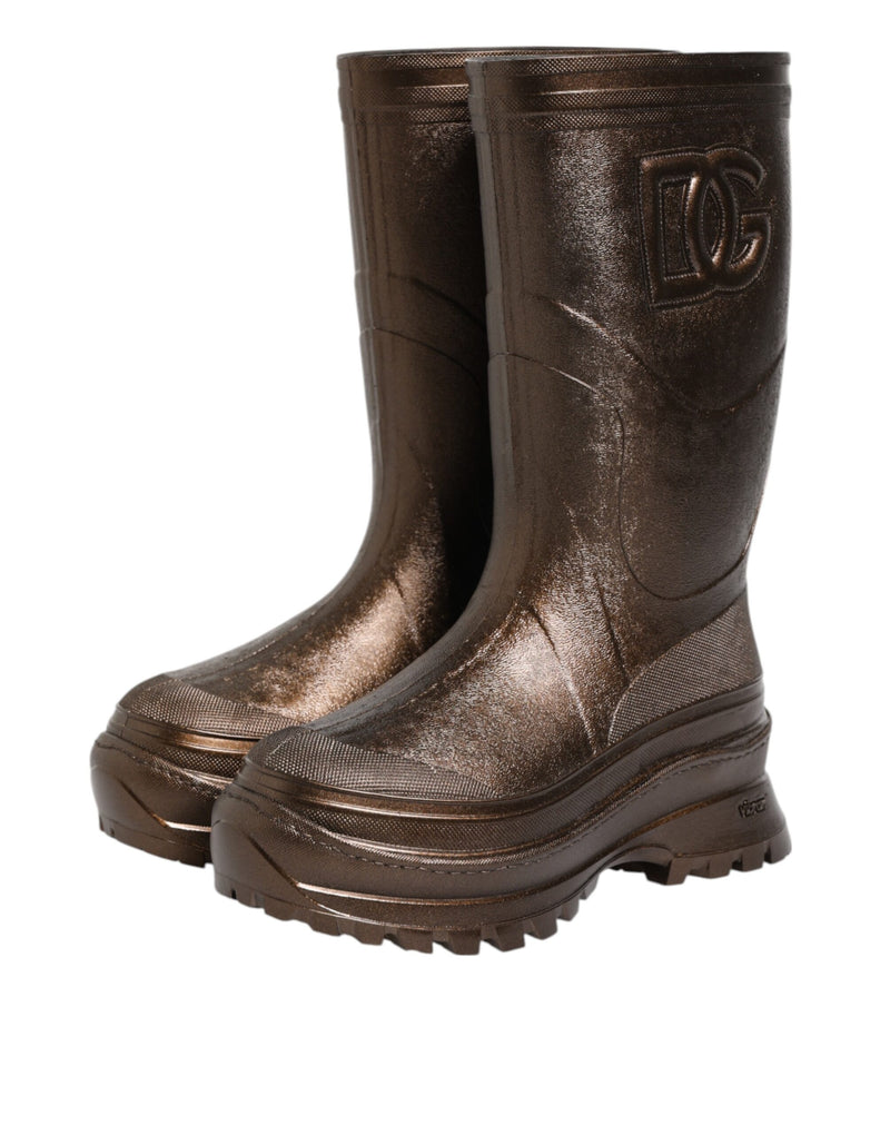 Dolce & Gabbana Bottes de Pluie Métalliques Bronze à Enfiler