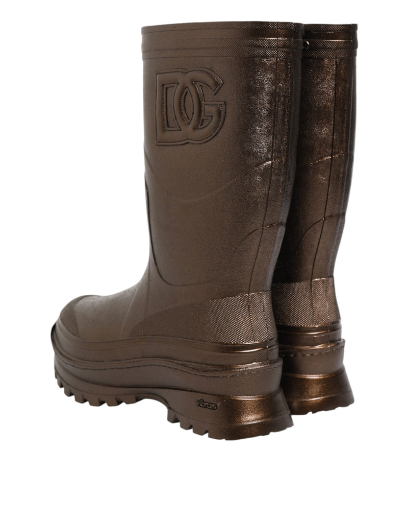 Dolce & Gabbana Bottes de Pluie Métalliques Bronze à Enfiler