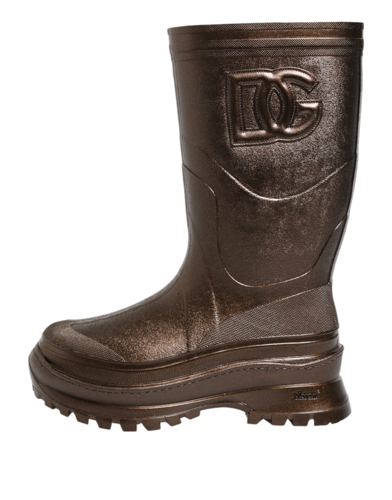 Dolce & Gabbana Bottes de Pluie Métalliques Bronze à Enfiler