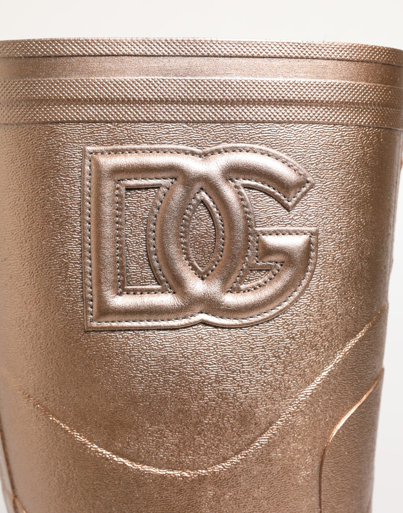 Dolce & Gabbana Rose Gold Rubber Pull On Rain Boots