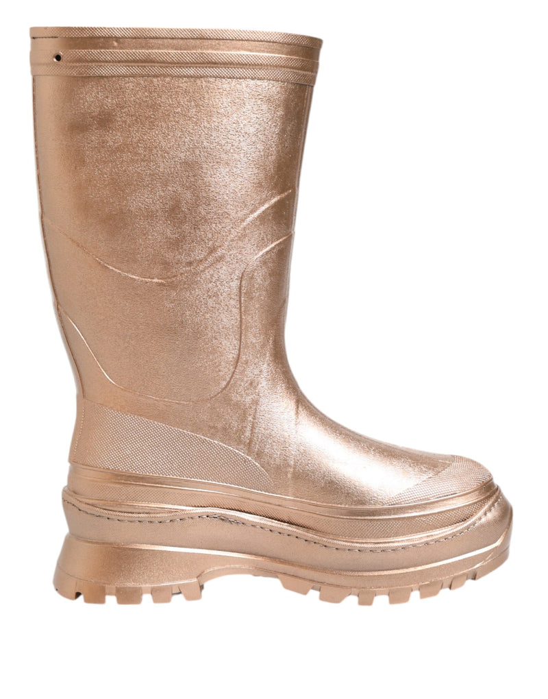 Dolce & Gabbana Rose Gold Rubber Pull On Rain Boots