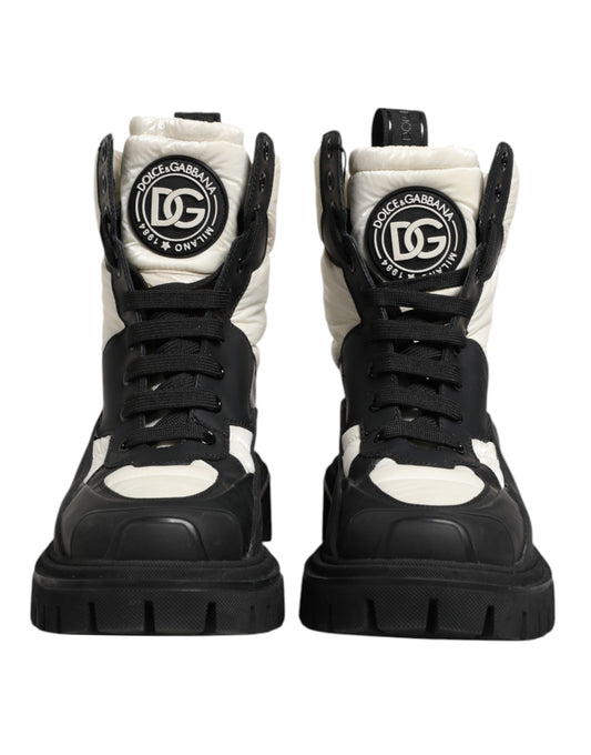 Dolce & Gabbana Bottes Lacées Mi-Mollet Noires et Blanches