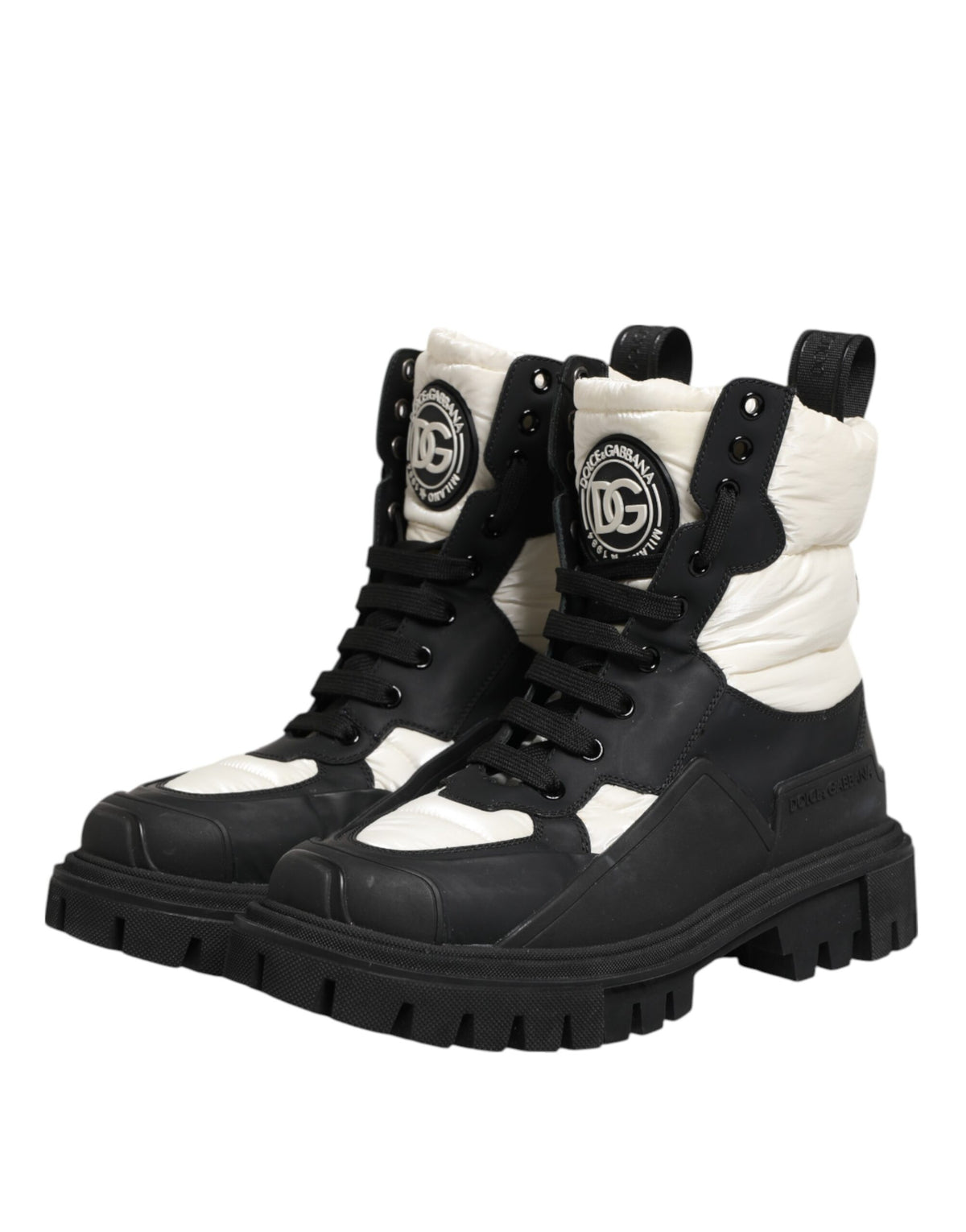 Dolce & Gabbana Bottes Mi-Mollet Lacées Noir et Blanc