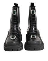 Dolce & Gabbana Black Crystal Embellished Combat Boots