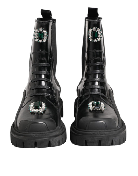 Dolce & Gabbana Black Crystal Embellished Combat Boots
