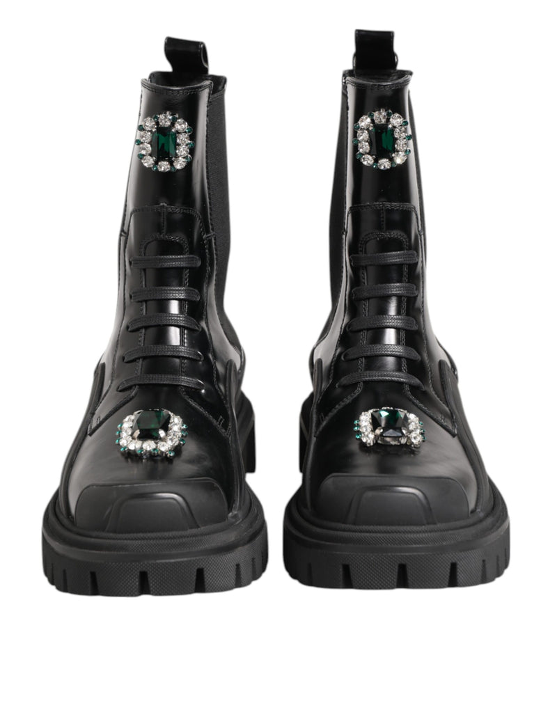 Dolce & Gabbana Black Crystal Embellished Combat Boots