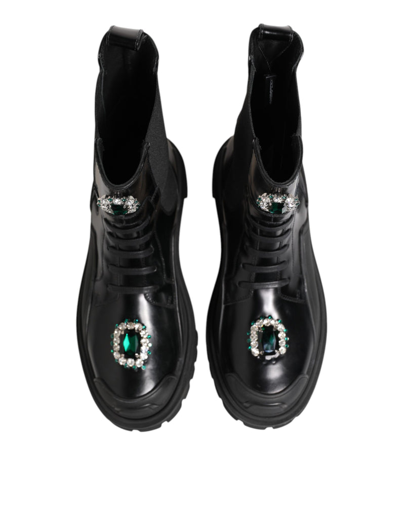 Dolce & Gabbana Black Crystal Embellished Combat Boots