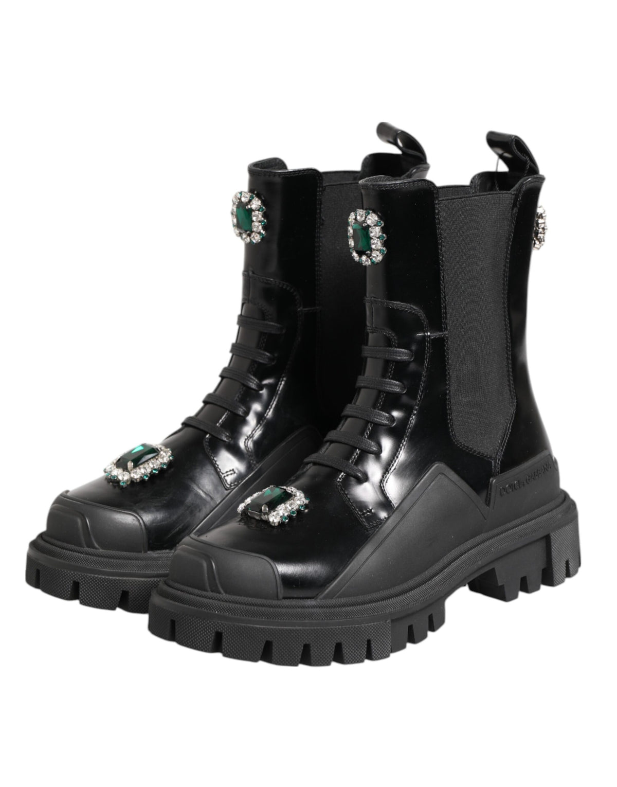 Dolce & Gabbana Black Crystal Embellished Combat Boots
