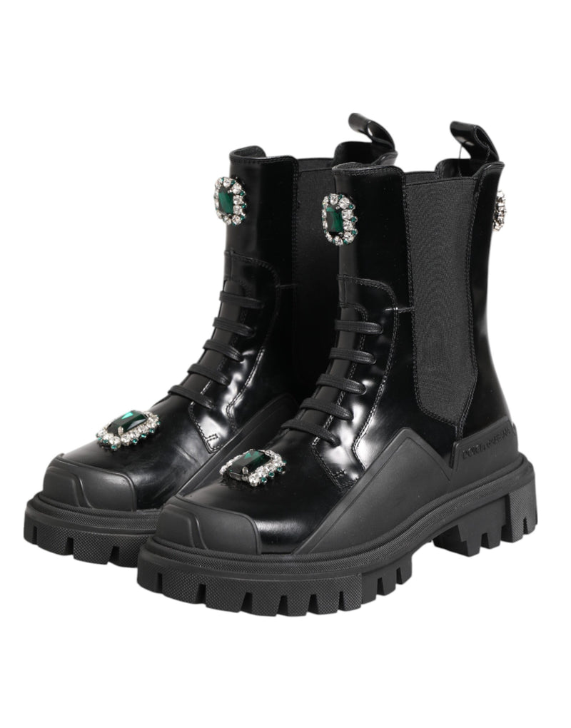 Dolce & Gabbana Black Crystal Embellished Combat Boots