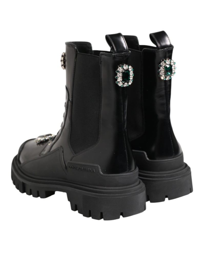 Dolce & Gabbana Black Crystal Embellished Combat Boots