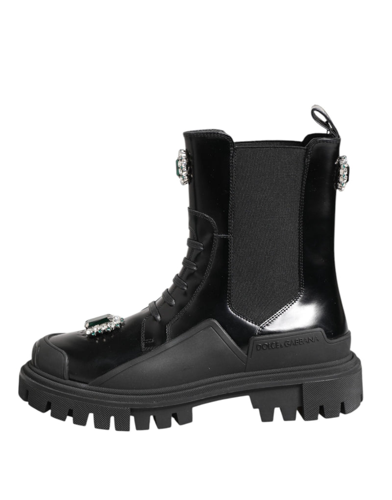 Dolce & Gabbana Black Crystal Embellished Combat Boots