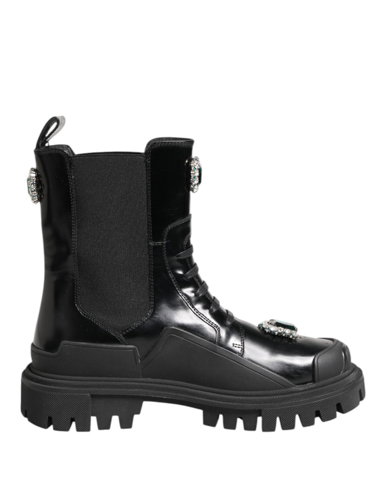 Dolce & Gabbana Black Crystal Embellished Combat Boots