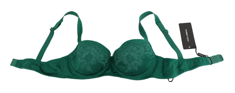 Soutien-gorge en dentelle florale en soie extensible verte Dolce &amp; Gabbana