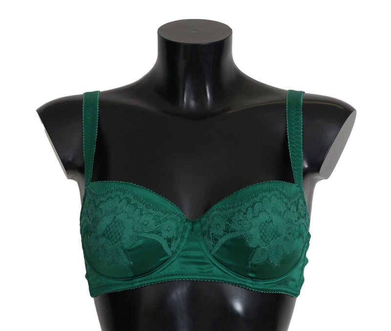 Soutien-gorge en dentelle florale en soie extensible verte Dolce &amp; Gabbana