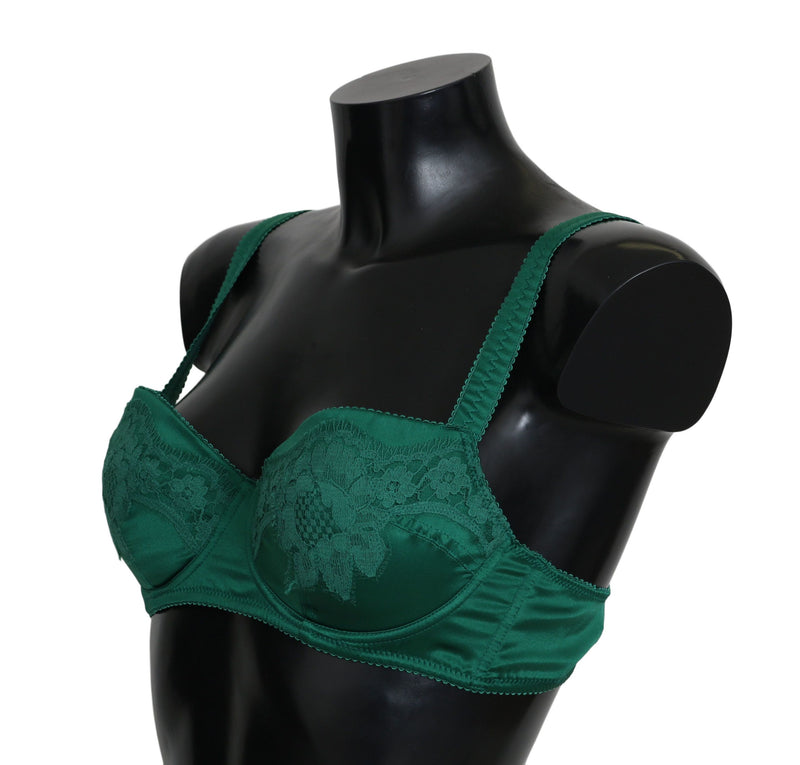 Soutien-gorge en dentelle florale en soie extensible verte Dolce &amp; Gabbana
