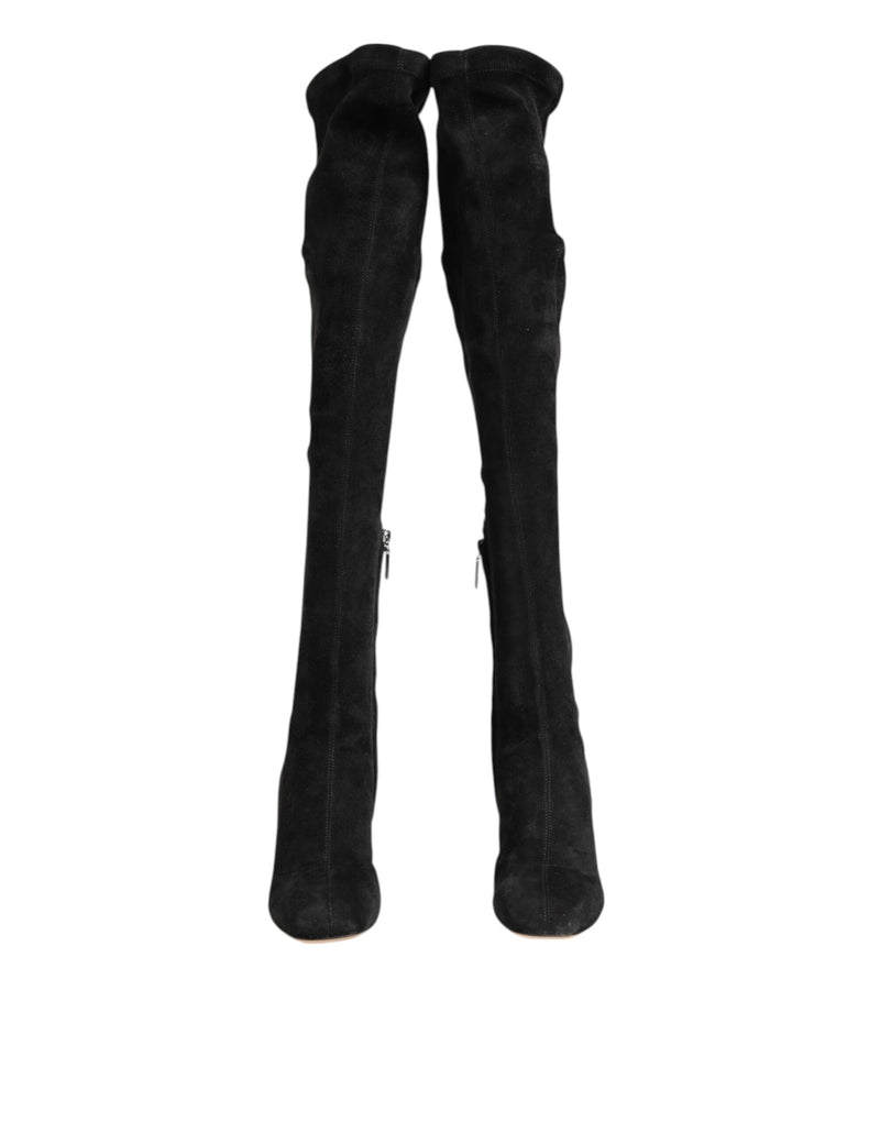 Dolce & Gabbana Black Suede Leather Knee High Boots