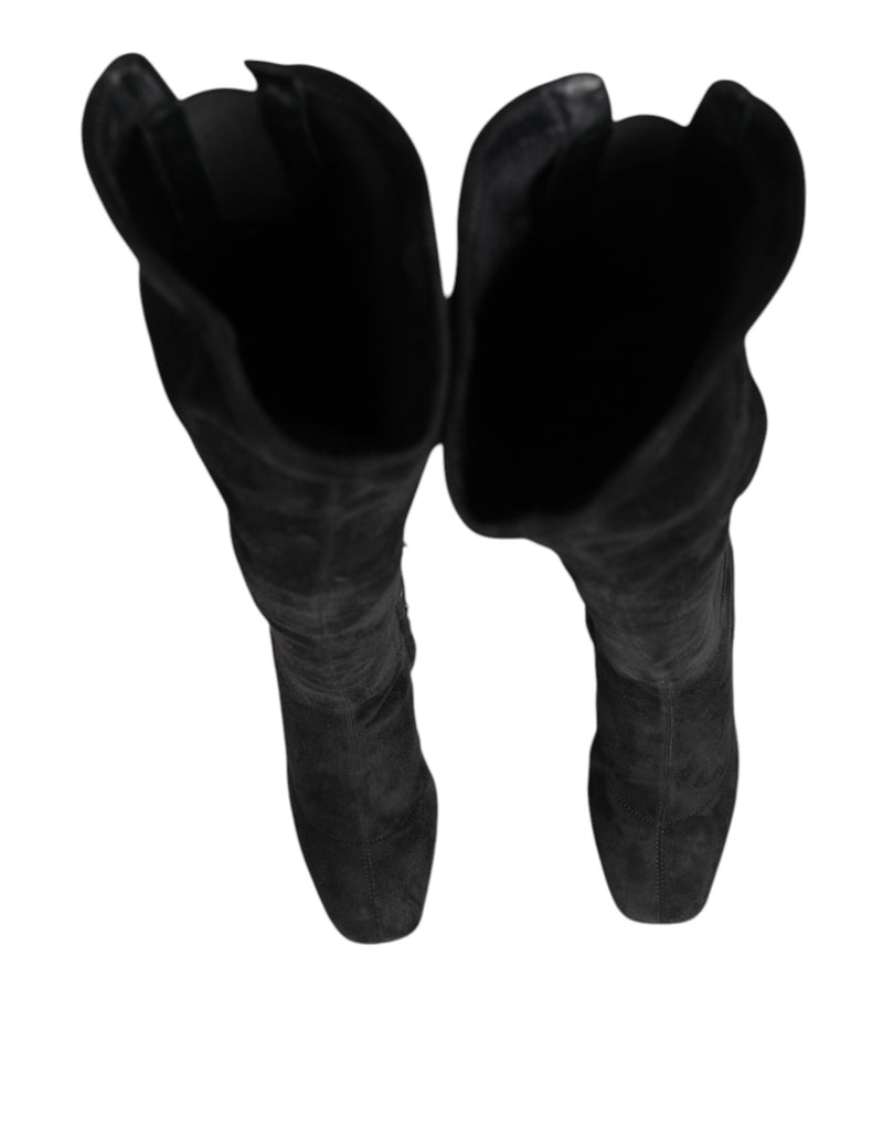 Dolce & Gabbana Black Suede Leather Knee High Boots