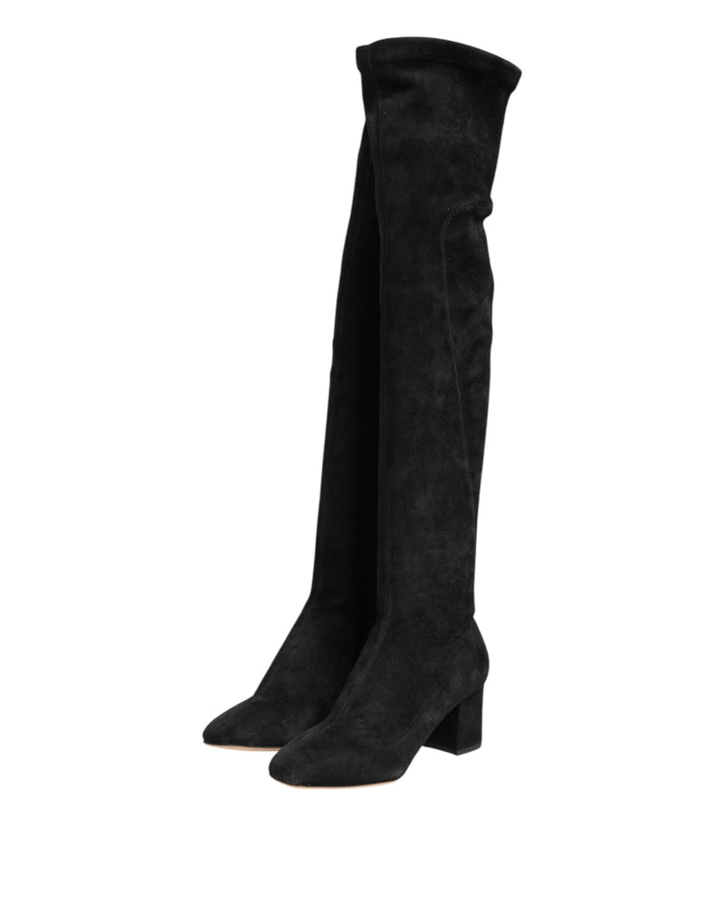 Dolce & Gabbana Black Suede Leather Knee High Boots