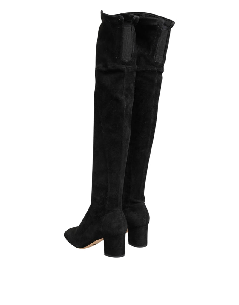 Dolce & Gabbana Black Suede Leather Knee High Boots