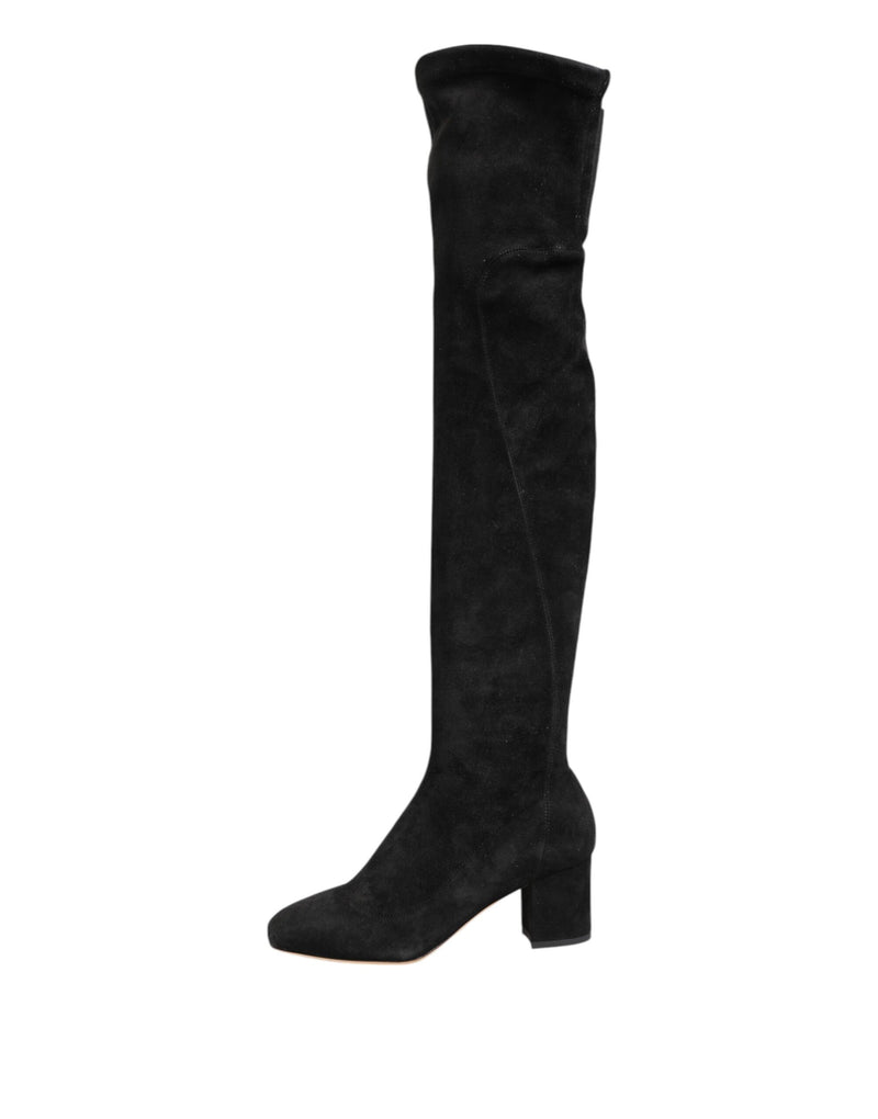 Dolce & Gabbana Black Suede Leather Knee High Boots