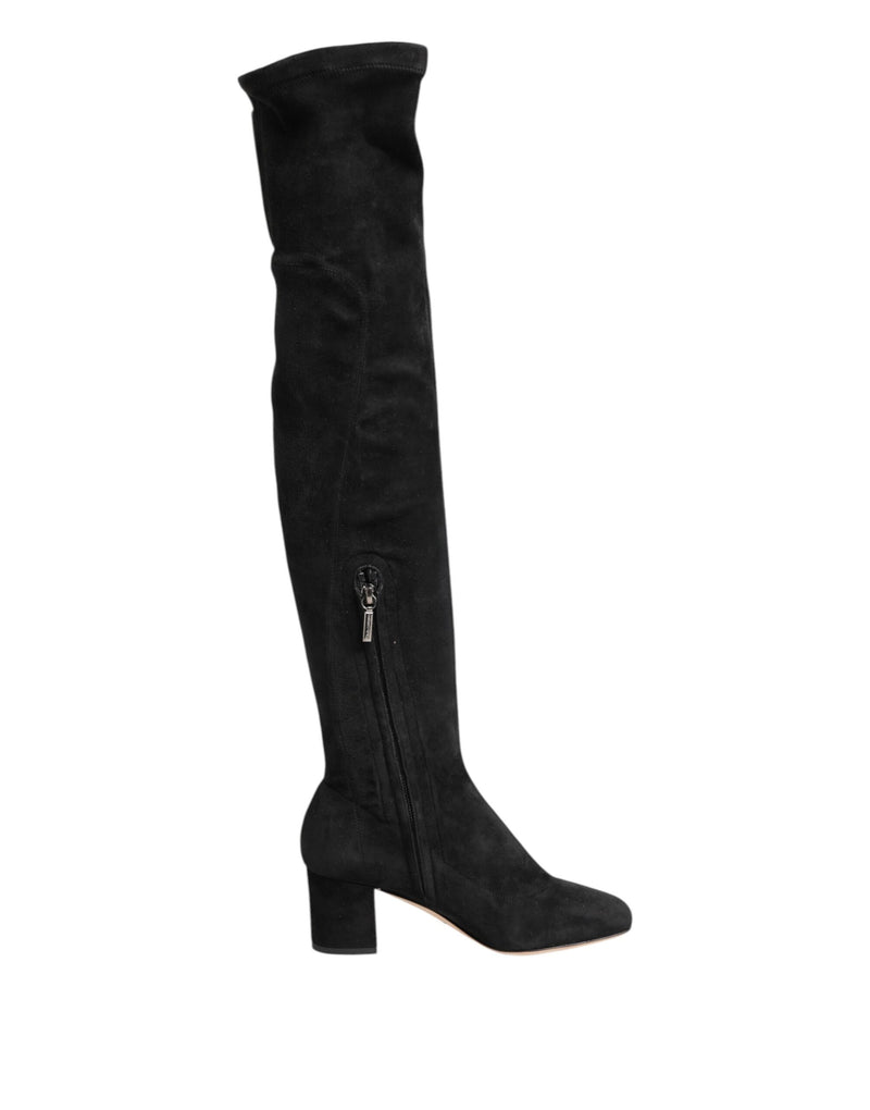 Dolce & Gabbana Black Suede Leather Knee High Boots
