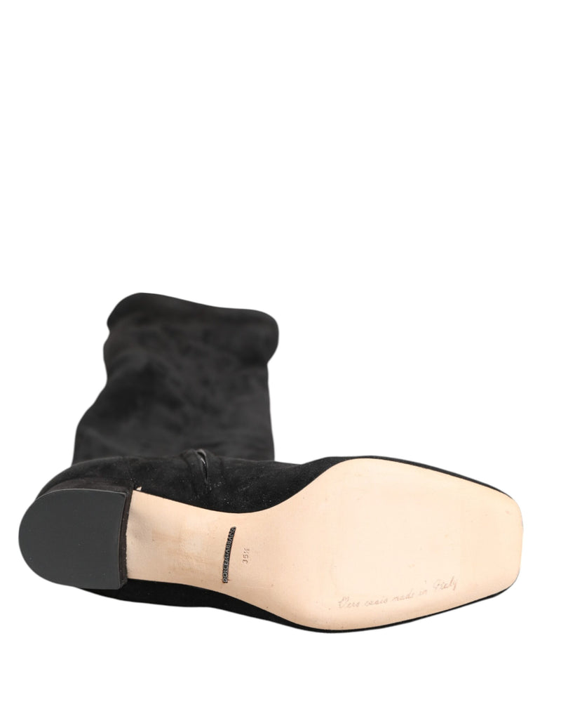 Dolce & Gabbana Black Suede Leather Knee High Boots