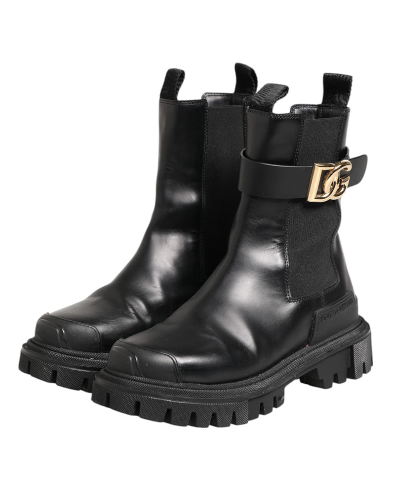 Dolce & Gabbana Black Gold DG Logo Trekking Calf Boots