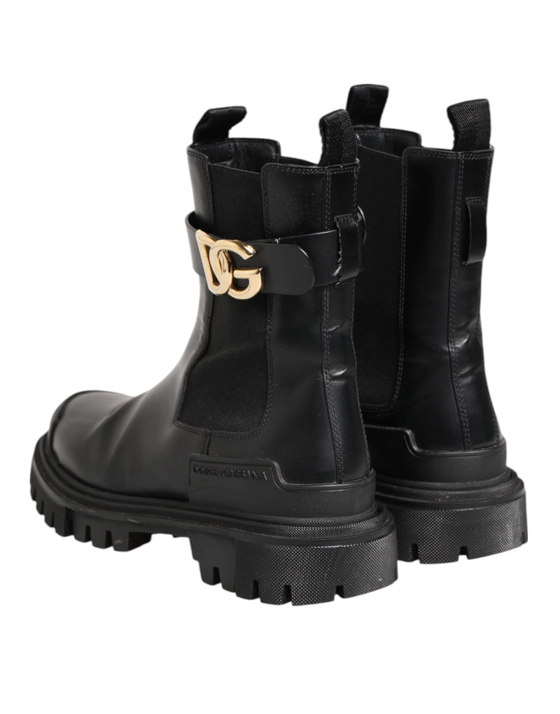 Dolce & Gabbana Black Gold DG Logo Trekking Calf Boots