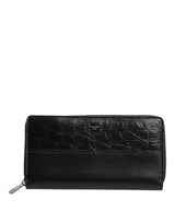 Portefeuille continental zippé en cuir noir Dolce &amp; Gabbana avec plaque logo