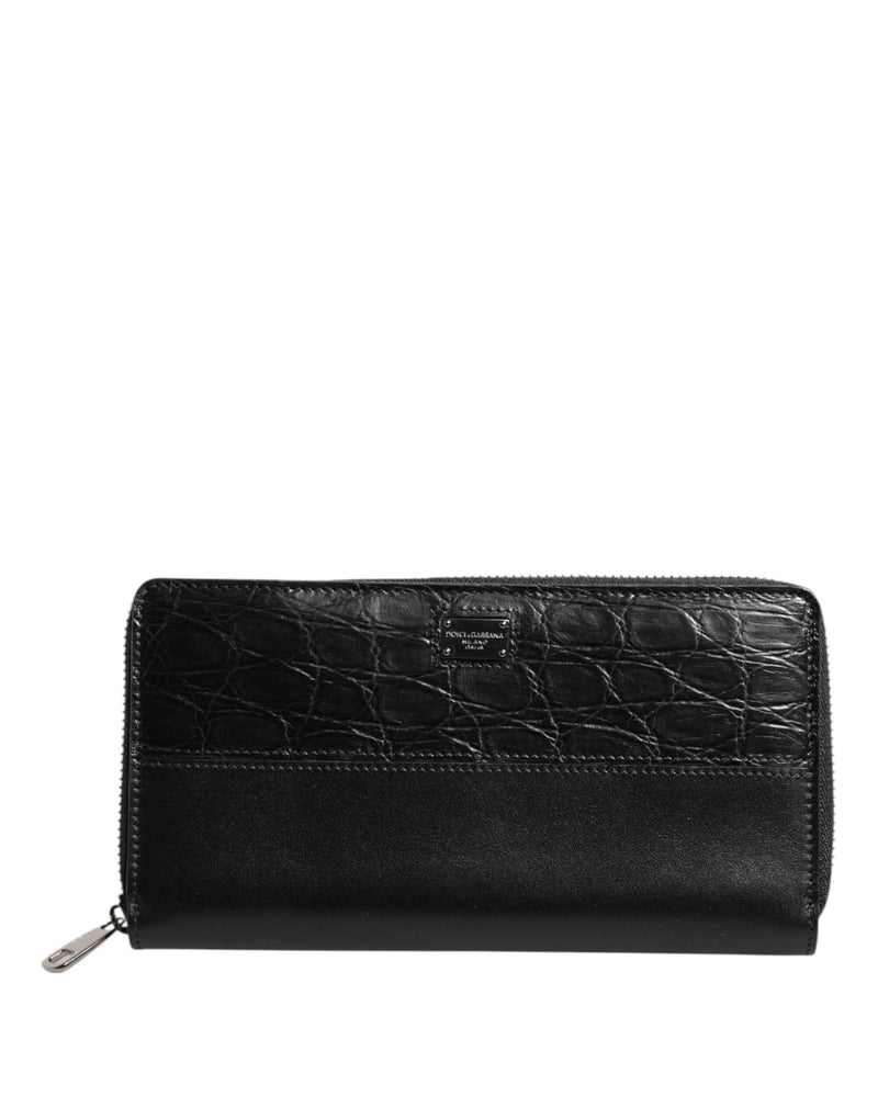 Dolce &amp; Gabbana zwarte leren continentale portemonnee met logo-plaquette en ritssluiting