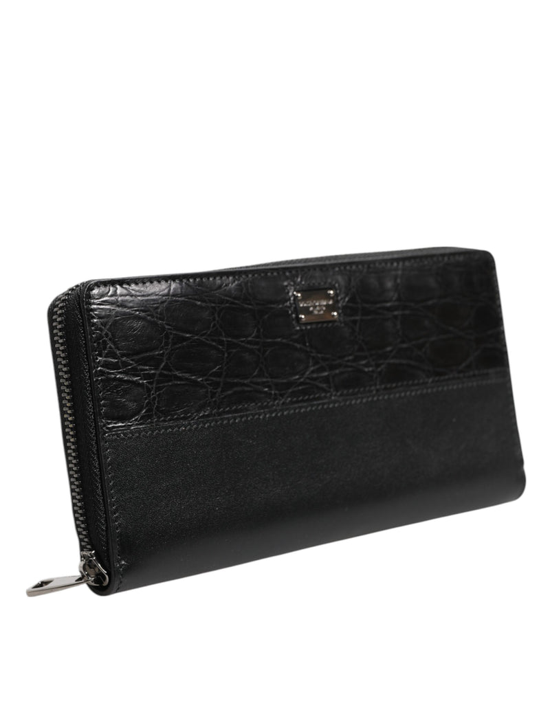 Dolce &amp; Gabbana zwarte leren continentale portemonnee met logo-plaquette en ritssluiting