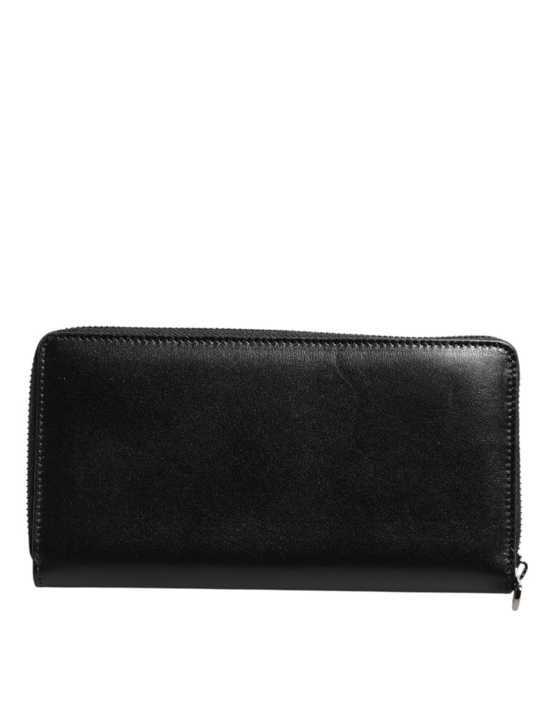 Dolce &amp; Gabbana zwarte leren continentale portemonnee met logo-plaquette en ritssluiting