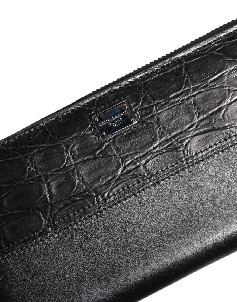 Dolce &amp; Gabbana zwarte leren continentale portemonnee met logo-plaquette en ritssluiting