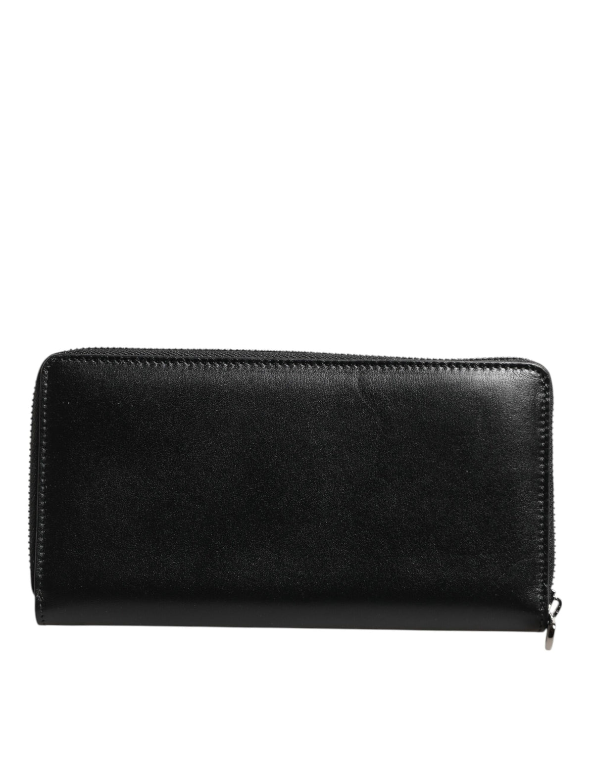 Portefeuille continental zippé en cuir noir Dolce &amp; Gabbana avec plaque DG
