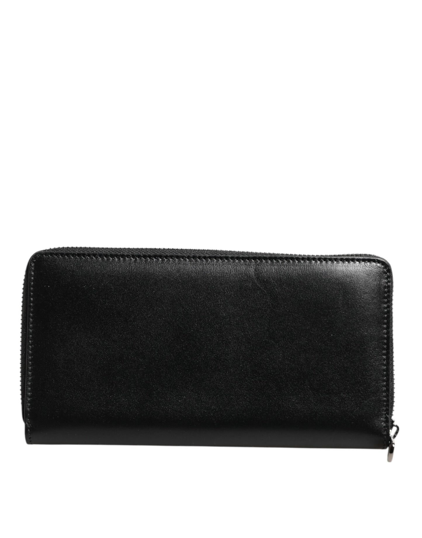 Portefeuille continental zippé en cuir noir Dolce & Gabbana avec plaque DG