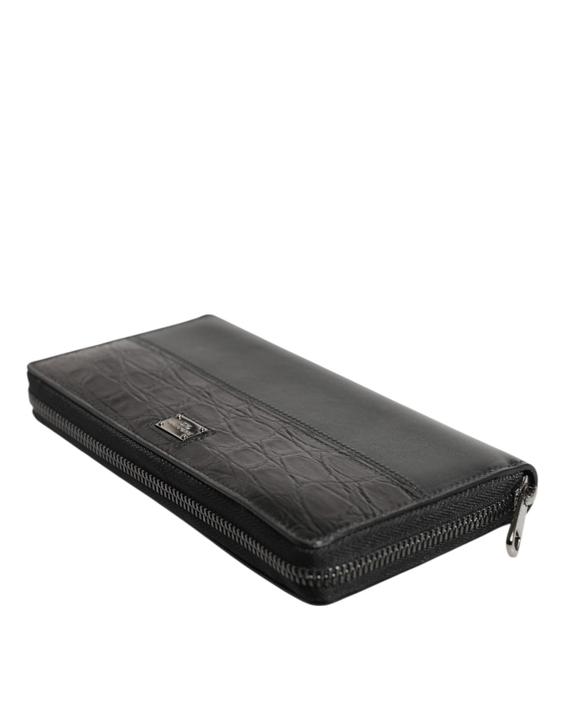 Portefeuille continental zippé en cuir noir Dolce &amp; Gabbana avec plaque DG