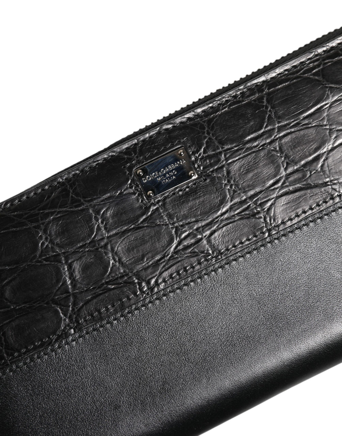 Portefeuille continental zippé en cuir noir Dolce &amp; Gabbana avec plaque DG