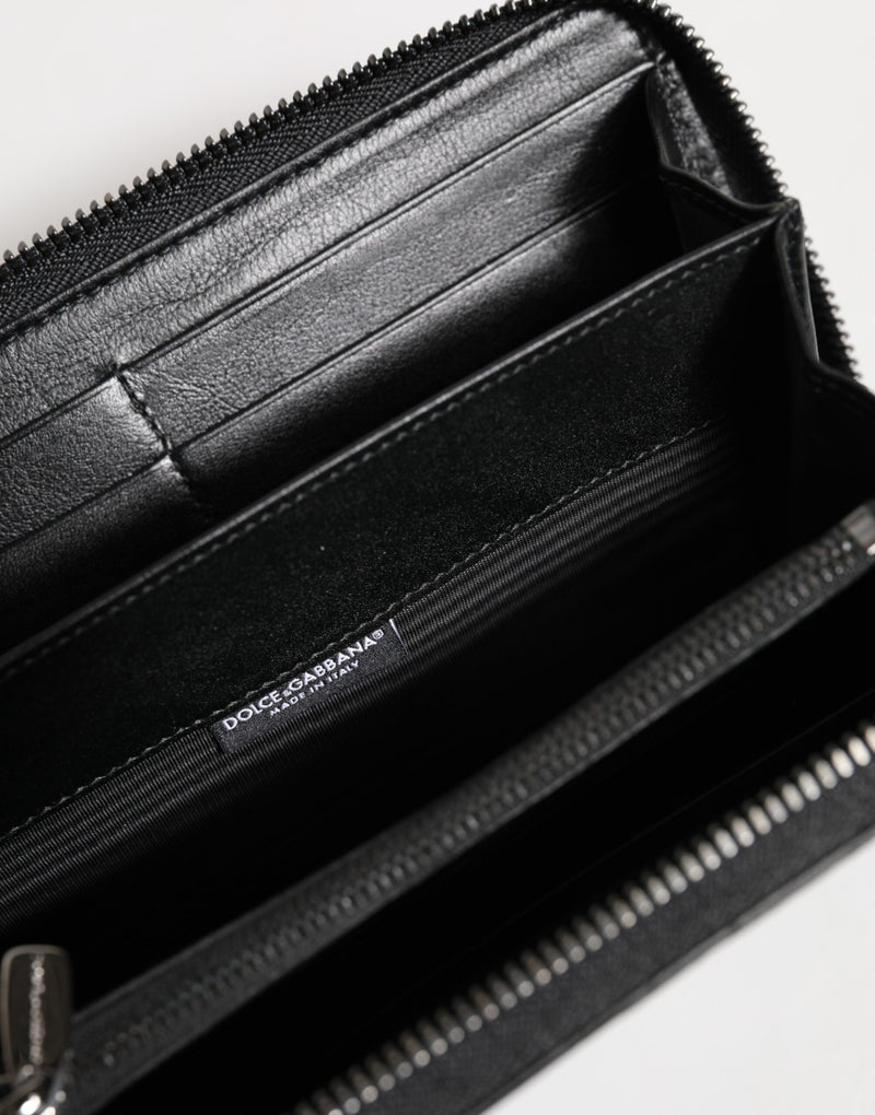 Portefeuille continental zippé en cuir noir Dolce &amp; Gabbana avec plaque DG