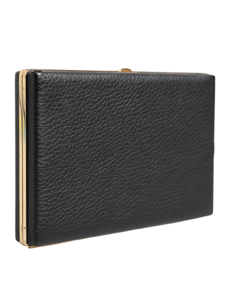 Sac à main de soirée Dolce & Gabbana en cuir noir avec cadre doré